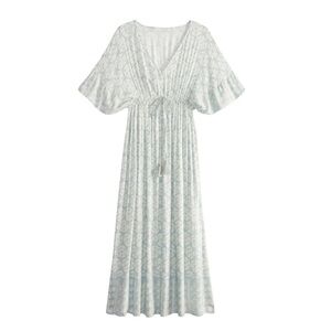 World Market Dusty Blue Shibori Mira Kaftan Maxi Dress